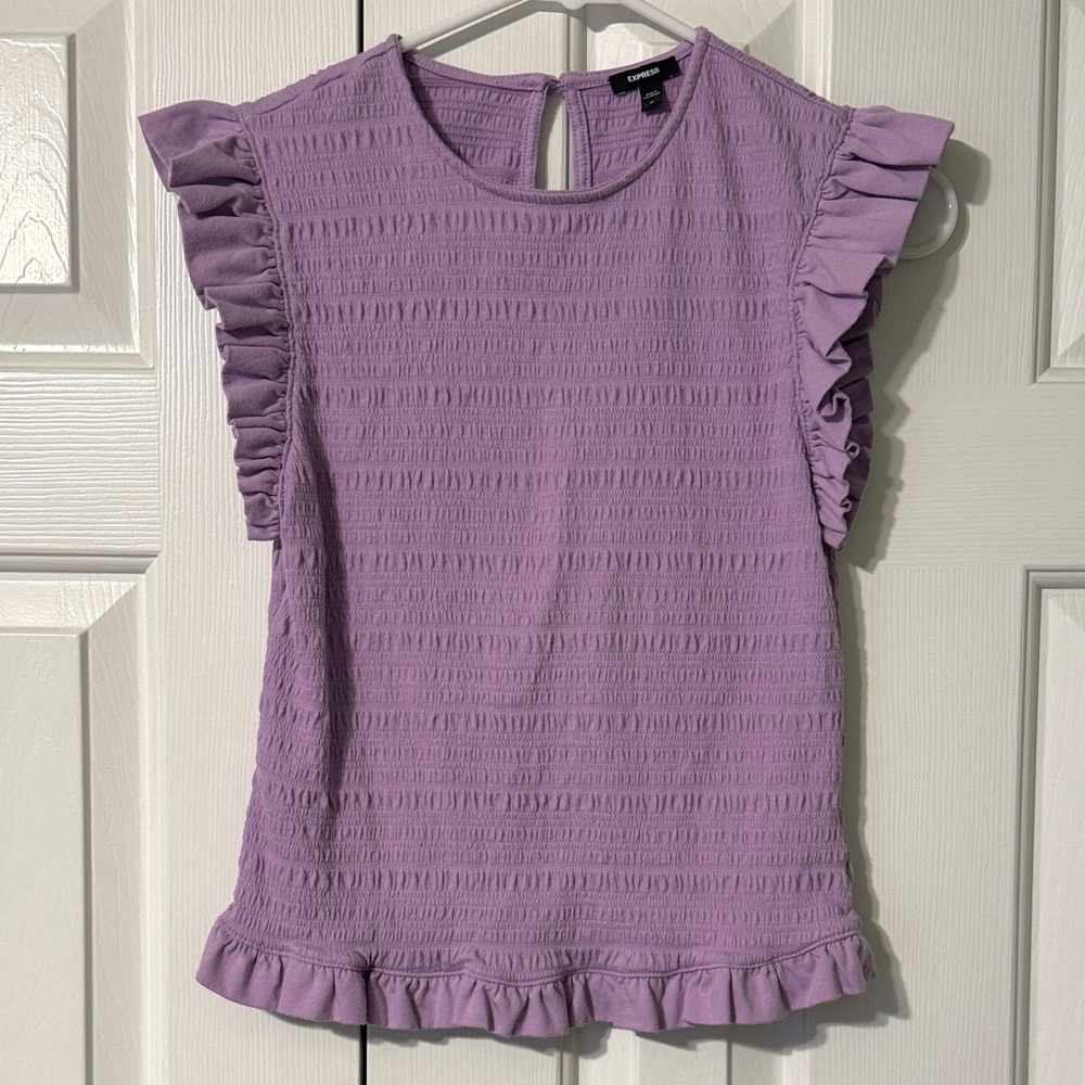 Express Lavender Ruffle Sleeve Blouse